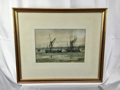Lot 30 - J. Vignoles Fisher, watercolour - Barges on the Orwell, signed with initials, 22cm x 31cm, in glazed gilt frame