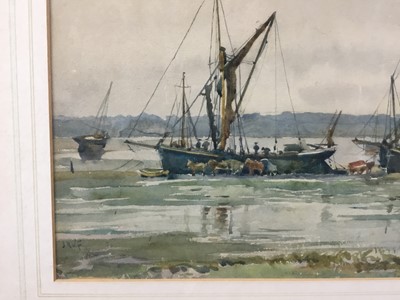 Lot 30 - J. Vignoles Fisher, watercolour - Barges on the Orwell, signed with initials, 22cm x 31cm, in glazed gilt frame