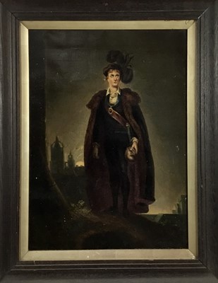 Lot 67 - 19th century English School, oil on canvas, depiction of Macbeth, delivering his soliloquy, 56 x 41cm, framed. Provenance: From the Estate of David Tron, Kings Road Antiques dealer