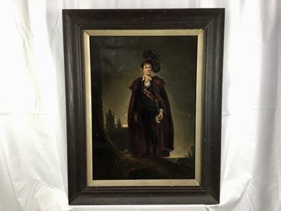 Lot 67 - 19th century English School, oil on canvas, depiction of Macbeth, delivering his soliloquy, 56 x 41cm, framed. Provenance: From the Estate of David Tron, Kings Road Antiques dealer
