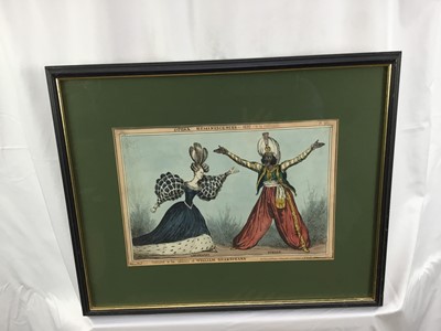 Lot 73 - William Heath (1794-1840) hand coloured etching, Opera Reminiscences 1829, 25 x 35cm, glazed frame. Provenance: From the Estate of David Tron, Kings Road Antiques dealer