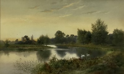 Lot 76 - Noel Smith (1840-1900) pair of watercolours, river landscapes at dusk, both signed, 38 x 63cm, glazed frames. Provenance: From the Estate of David Tron, Kings Road Antiques dealer