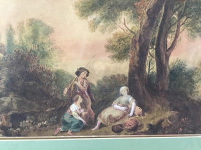 Lot 78 - 18th century Continental style watercolour, depicting a figural group in a pastoral landscape, 42 x 60cm, glazed frame. Provenance: From the Estate of David Tron, Kings Road Antiques dealer