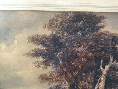 Lot 81 - English School, early 19th century, watercolour - Figures in a pastoral landscape, unsigned, 40 x 53cm, framed. Provenance: Estate of David Tron, Kings Road Antiques Dealer