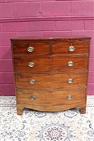 Lot 1303 - Late Regency mahogany bow front chest, having...