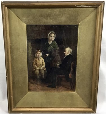 Lot 87 - W. Hemming (19th century) oil on panel - Stern words, signed, indistinctly inscribed verso, 15 x 12cm, glazed frame. Provenance: From the Estate of David Tron, Kings Road Antiques dealer