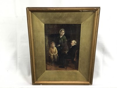 Lot 87 - W. Hemming (19th century) oil on panel - Stern words, signed, indistinctly inscribed verso, 15 x 12cm, glazed frame. Provenance: From the Estate of David Tron, Kings Road Antiques dealer