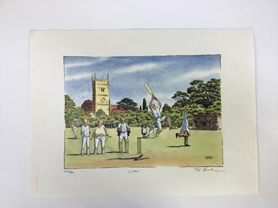Lot 93 - Bob Farndon (20th century) collection of hand coloured prints on a cricket theme, each signed titled and numbered, including various duplicates (approximately 36) total size 31 x 43cm