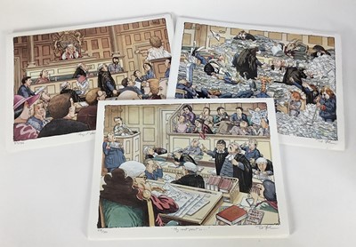 Lot 94 - Bob Farndon (20th century) collection of hand coloured prints on a Legal theme, each signed titled and numbered, including various duplicates (approximately 30) total size 31 x 43cm