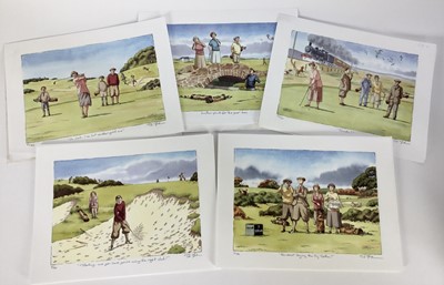 Lot 165 - Bob Farndon (20th century) collection of hand coloured prints on a golfing theme, each signed titled and numbered, including various duplicates (approximately 25) total size 31 x 43cm
