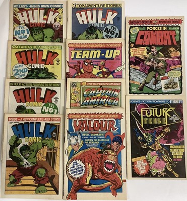Lot 77 - Marvel comics Hulk weekly comic 1979. Issues 1-5, together with Marvel team up weekly issue 1, Captain American weekly issue 1, Valour weekly issue 1, forces in combat weekly issue 1 and Future ten...