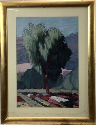 Lot 97 - English School, late 20th century, pastel, tree in a landscape, 58 x 41cm, framed