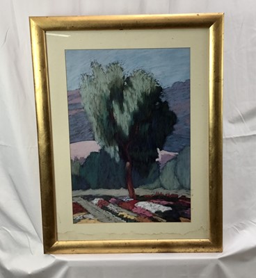 Lot 97 - English School, late 20th century, pastel, tree in a landscape, 58 x 41cm, framed