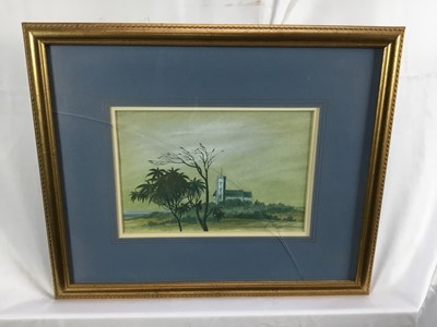 Lot 118 - Richard Constable (1932-2016), five works - gouache, country house, signed and dated 1976, 17 x 22cm, together with another of a Church, a coastal landscape and a pair of landscapes