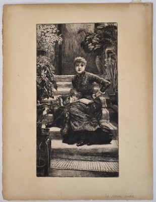 Lot 1229 - James J. J. Tissot (1836-1902) etching - La soeur aînée, image 29cm x 15.5cm, sheet 37cm x 28.5cm, unframed