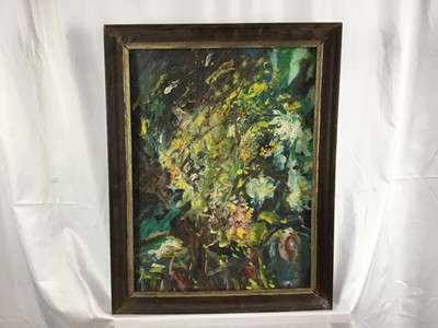 Lot 175 - Two mid 20th century oils, still life flowers, indistinctly signed, 46cm x 36cm and 57cm x 41cm