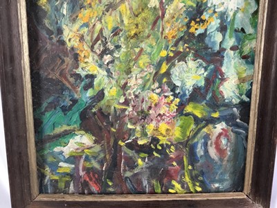 Lot 175 - Two mid 20th century oils, still life flowers, indistinctly signed, 46cm x 36cm and 57cm x 41cm