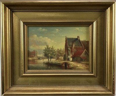 Lot 253 - Ronald Meilof (1953-2016) oil on panel, Dutch canal scene, signed, 12 x 16cm, framed