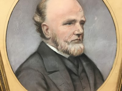Lot 164 - English School, late 19th / early 20th century, pastel, half length portrait of a gentleman, unsigned, oval, 55 x 41cm, glazed gilt frame