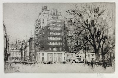 Lot 158 - William Walcot (1874-1943) signed etching and aquatint - A Corner of Berkeley Square, 21.5cm x 28cm, unframed