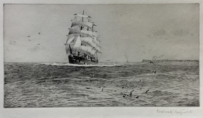 Lot 262 - Rowland Langmaid (1897-1956) signed etching - Clipper off Landsend, with blindstamp 'Academy Proof', 27cm x 40.5cm, unframed