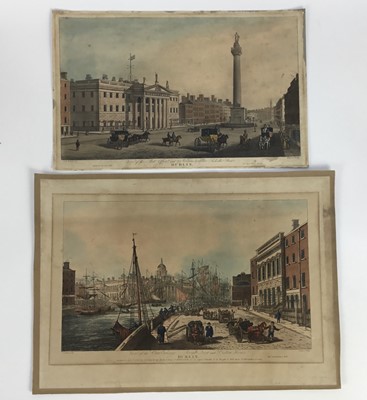 Lot 263 - Samuel Fred Brocas (1792-1847) hand coloured engravings - Dublin, View of the Post Office and View of the Corn Exchange, published by J. Le Petit, 27.5cm x 42.5cm and 34cm x 47cm, unframed (2)