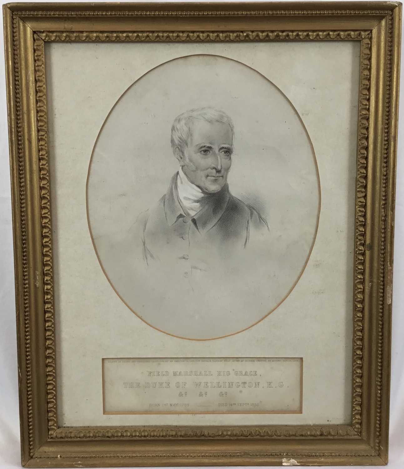 Lot 135 - 19th century lithograph portrait by Mr Shelton, Field Marshall His Grace The Duke of Wellington..., in glazed gilt frame, 43cm x 35cm