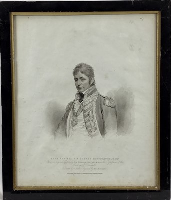 Lot 267 - Early 19th century stipple engraving, portrait of Rear Admiral Sir Thomas Trowbridge, Bart., published 1814, in gilt and ebonised frame, 45cm x 38cm overall