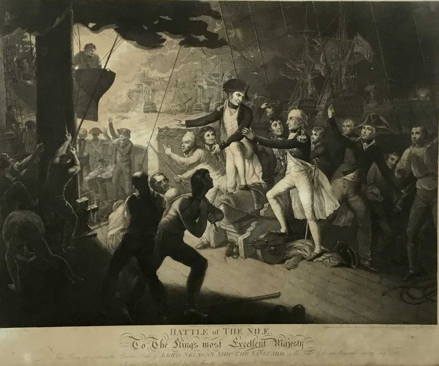 Lot 268 - Of Nelson interest - Rare early 19th century stipple engraving by Robert Cooper after Daniel Orme, Battle of the Nile, published 1805 by Edward Orme, 50cm x 62cm, in glazed gilt frame