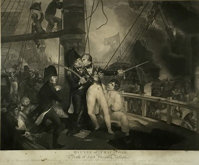 Lot 269 - Of Nelson interest - Rare early 19th century stipple engraving by Robert Cooper after W. M. Craig, Battle of Trafalgar, Death of Lord Viscount Nelson, published 1806 by Edward Orme, 52cm x 63cm