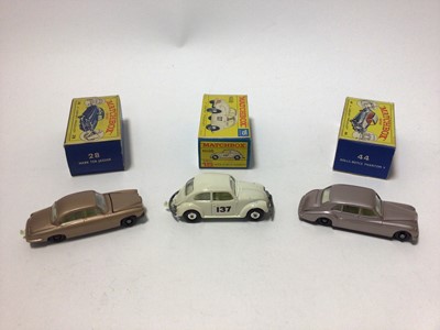Lot 231 - Matchbox 1-75 Series No.28 Mark Ten Jaguar, No.15 Volkswagen, No.36 Opel Diplomat, No.64 MG1100, No.73 1968 Mercury, No.6 Ford Pick-Up, No.14 ISO GRIFO, No.44 Rolls Royce Phantom V, all boxed (8)