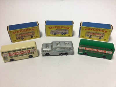 Lot 232 - Matchbox 1-75 series No.74 (x4) Daimler Bus, No.5 (x2) London Bus, No.66 (x2) Greyhound Coach, No.68 Mercedes Coach, all boxed (9)
