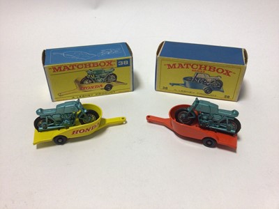 Lot 236 - Matchbox 1-75 Series No.51 8 Wheel Tipper, No.17 Horsebox, No.50 Tractor, No.51 Trailer, No.18 Field Car, No.38 Honda Motorcycle with Trailer 9x2), all boxed (7)