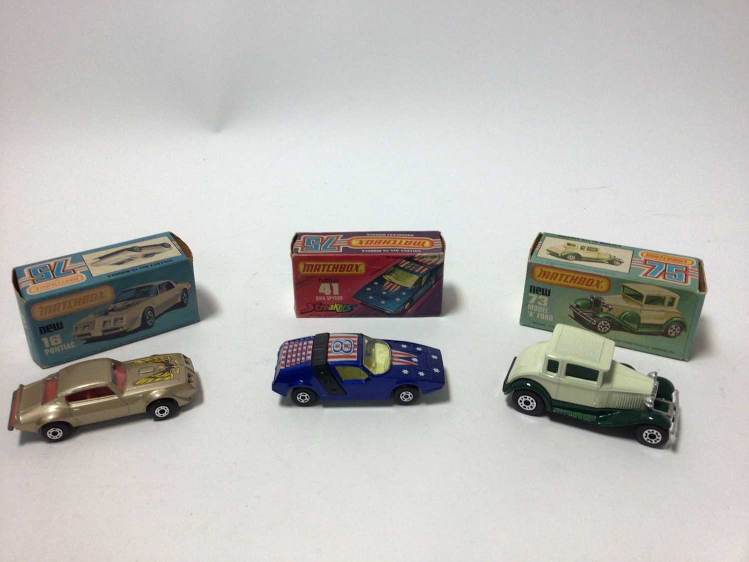 Lot 242 - Matchbox 1-75 Series No.39 Rolls Royce, No.68 Chevrolet Van, No.42 Mercedes Container Truck, No.41 Sira Spyder, No.16 Pontiac, No.73 Model A Ford, No.24 Diesel Shunter, No.73 Weasel, No.28 Stoat, N...