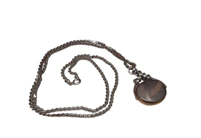 Lot 14 - Early 20th century gold mounted agate revolving fob pendant on a modern 9ct gold chain