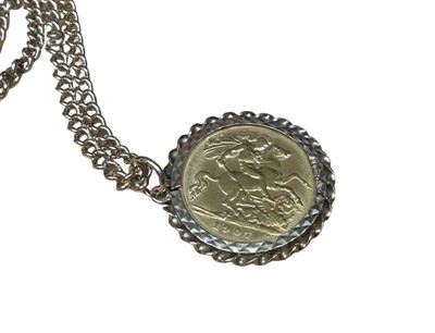 Lot 15 - Edward VII gold half sovereign, 1907, in 9ct gold pendant mount on a 9ct gold chain