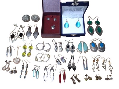 Lot 61 - Collection of silver and white metal earrings, mostly gem set