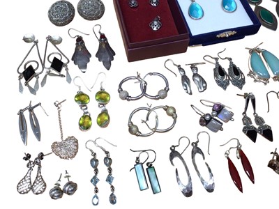 Lot 61 - Collection of silver and white metal earrings, mostly gem set