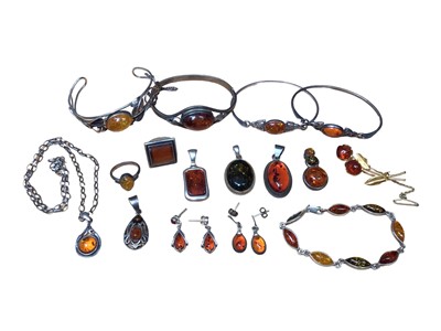 Lot 63 - Group of silver mounted amber jewellery