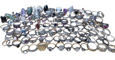 Lot 65 - Large quantity of silver rings, mostly gem set and some silver gilt