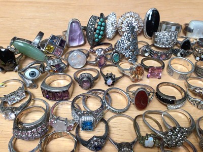 Lot 65 - Large quantity of silver rings, mostly gem set and some silver gilt