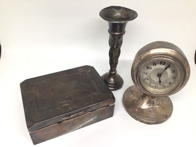 Lot 1090 - 1950s silver cigarette case, silver desk clock and an Art Nouveau silver spill vase