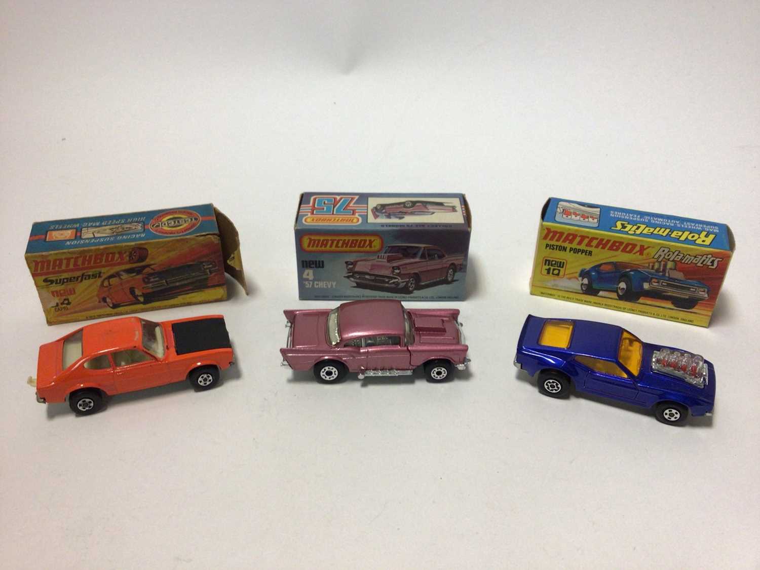 Lot 243 - Matchbox 1-75 Series No.38 Camper, No.10 Piston Popper, No.54 Ford capri, No.39 Chipper, No.39 Rolls Royce, No.4 57 Chev, o.30 Artic Truck, No.54 Mobile Home, No.73 Model A Ford, No.63 4x4 Open Bac...