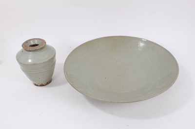 Lot 266 - Chinese celadon glazed charger and vase (2)
