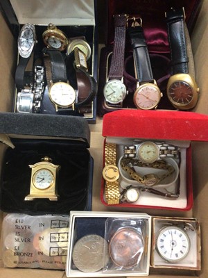 Lot 1003 - Group of vintage wristwatches, silver cased fob watch and various coins