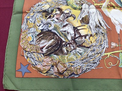 Lot 2094 - Hermès silk scarf Texas Wildlife, designer Kermit Oliver, 1986, 90 x 90cm approximately.