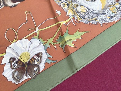 Lot 2094 - Hermès silk scarf Texas Wildlife, designer Kermit Oliver, 1986, 90 x 90cm approximately.