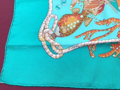 Lot 2096 - Hermès silk scarf Grands Fonds, green, designer Annie Faivre, 1992, 90 x 90cm approximately.