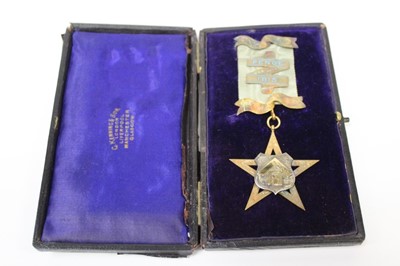 Lot 2524 - Masonic jewels and regalia to include a gold jewel stamped by G. Kenning & Son '18ct', silver and enamel jewel and others, in case.