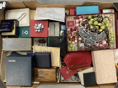 Lot 1064 - Collection of vintage costume jewellery, wristwatches, coins and bijouterie and further jewellery in red box